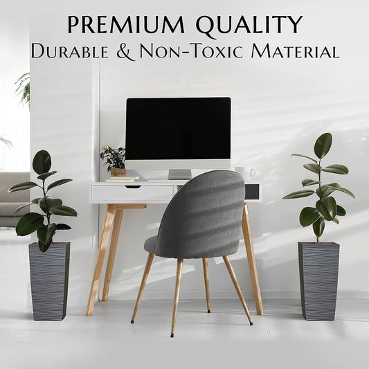 M-Resin Heavy Duty Tall Planter, Indoor/Outdoor Grande Plant, Tree, Flower Pot, 2-Piece Set, 18”, Modern Design, Built-In Drainage, Dark Grey