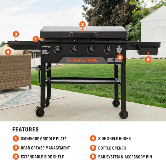 2322 Original 36" Griddle with X-Braced Hood and Omnivore Griddle Plate, Powder Coated Steel, Black