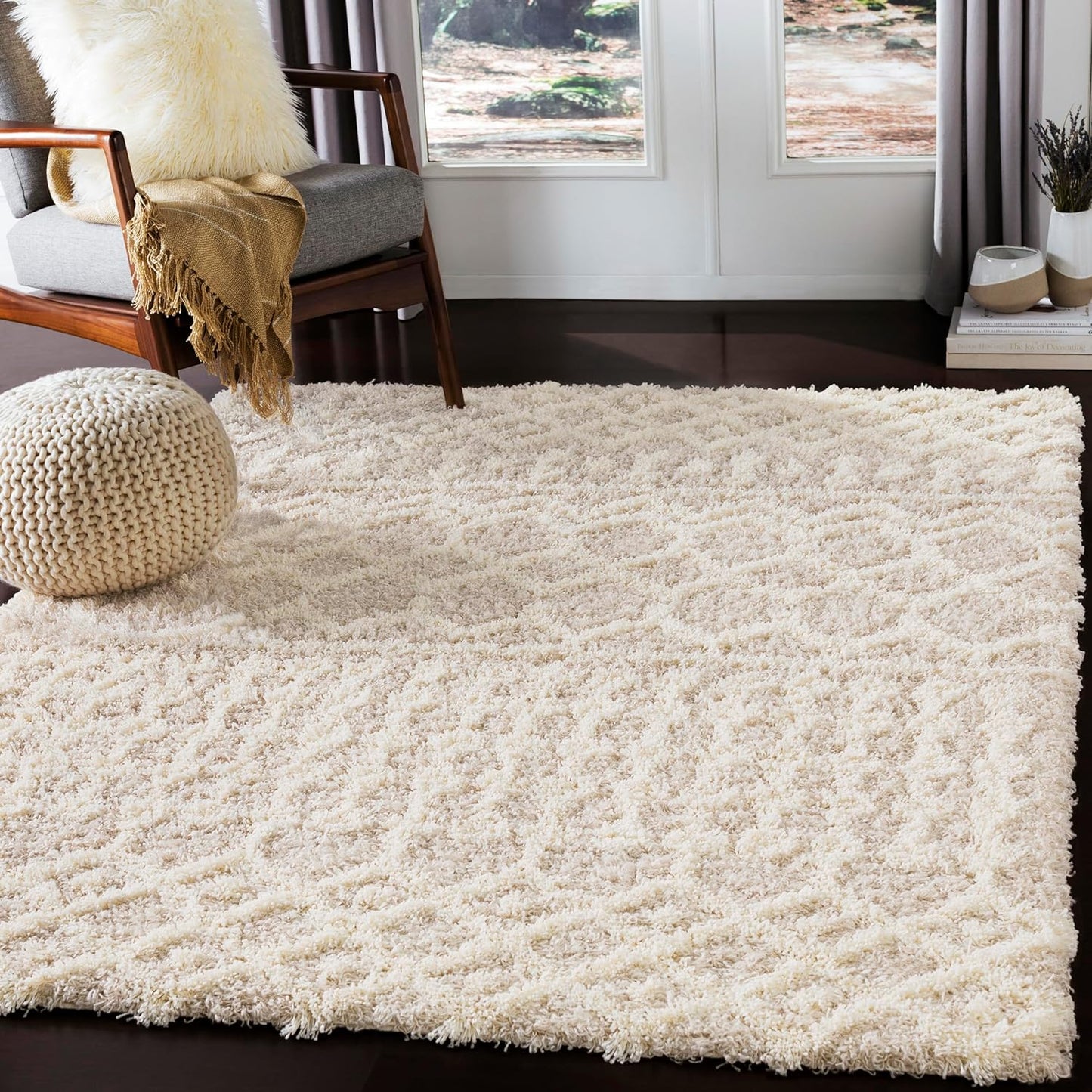 Hapsburg Moroccan Shag Area Rug, 5'3" X 7'3", Beige