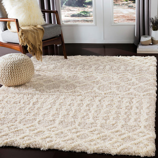 Hapsburg Moroccan Shag Area Rug, 5'3" X 7'3", Beige