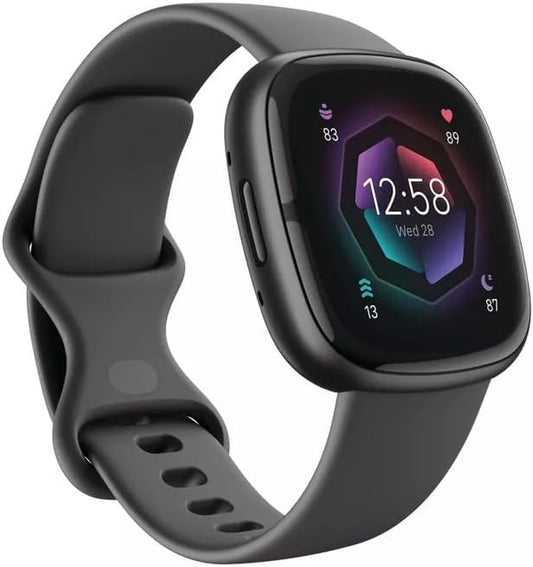 Sense 2 Advanced Health and Fitness Smartwatch with Tools to Manage Stress and Sleep, ECG App, Spo2, 24/7 Heart Rate and GPS, Shadow Grey/Graphite, One Size (S & L Bands Included)