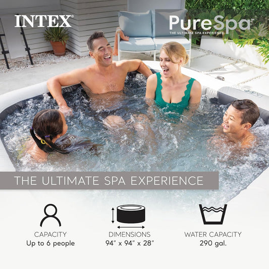 28451EP Purespa Greystone Deluxe Spa Set: Includes Energy Efficient Spa Cover and Wireless Control Panel – Spa Control App – Built-In Fastfill Inflation System – 6 Person Capacity – 77" X 28"