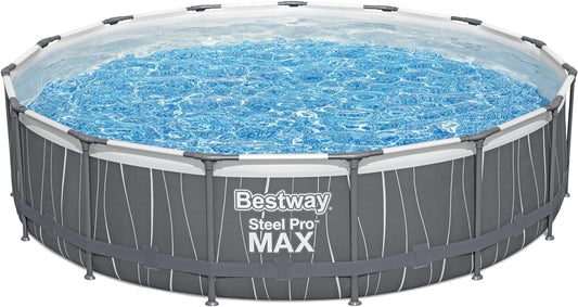 Steel Pro MAX above Ground Swimming Pool (15' X 42") | round Outdoor Backyard Family Pool with Color-Changing Pool Liner | Features 7-Color LED Lights