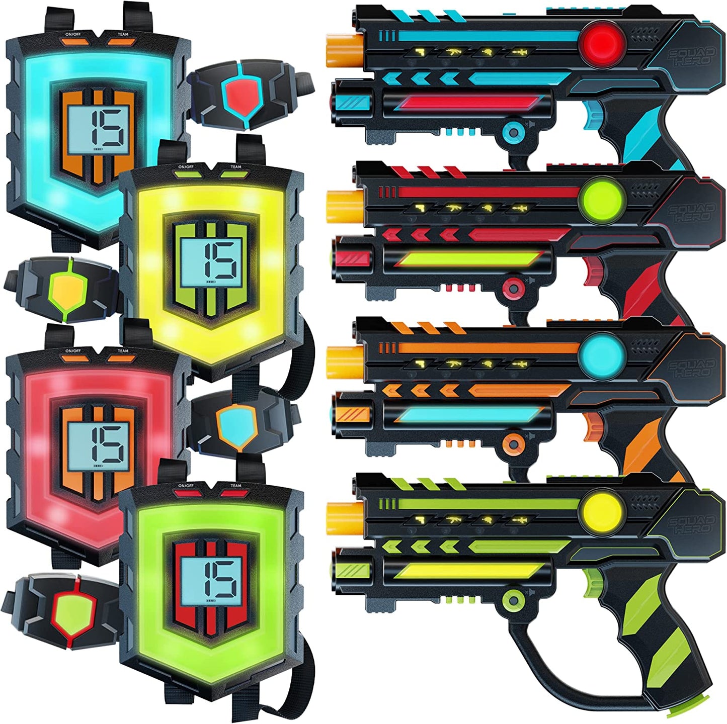 Rechargeable Laser Tag 360° Sensors + Lcds - Set of 4 - Easter Gift Ideas for Kids Teens and Adults Boys & Girls Family Fun - Cool Teenage Lazer Group Activity, Teen Gifts Ages 8+ Year Old