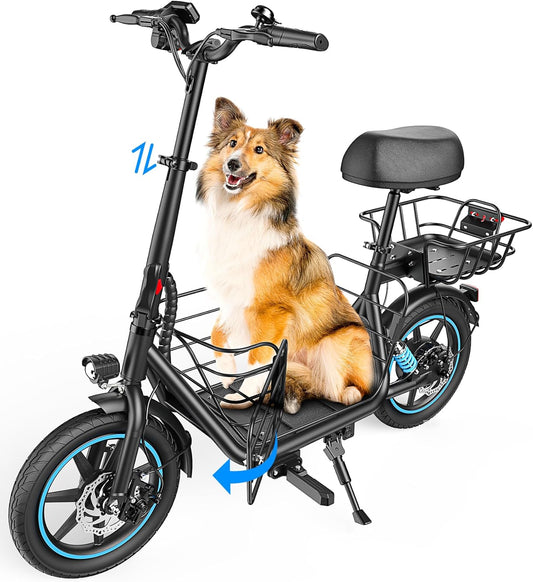 C1 plus Electric Scooter for Adults with Seat & Pet Basket - 30 Miles Range 650W Motor 48V 13.5Ah Battery 18.6MPH 14" Pneumatic Tires Foldable Design Dual Shock Absorbers 300Lbs Capacity