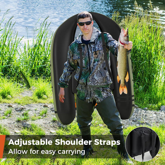 Inflatable Float Tube, Fishing Belly Boat with Fish Ruler, Pump, Storage Bag, Adjustable Straps, Fishing Float Tube for Angling, 350LBS Load Capacity