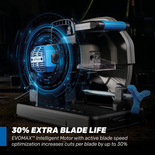 S15CPS 15" Heavy-Duty Metal Cutting Chop Saw | 3,500+ Cuts with EVOMAX14ST Blade | 15" Blade Compatible | Industrial Power Saw, Soft Start Motor, E-Brake, Precision Shadow Line Guide