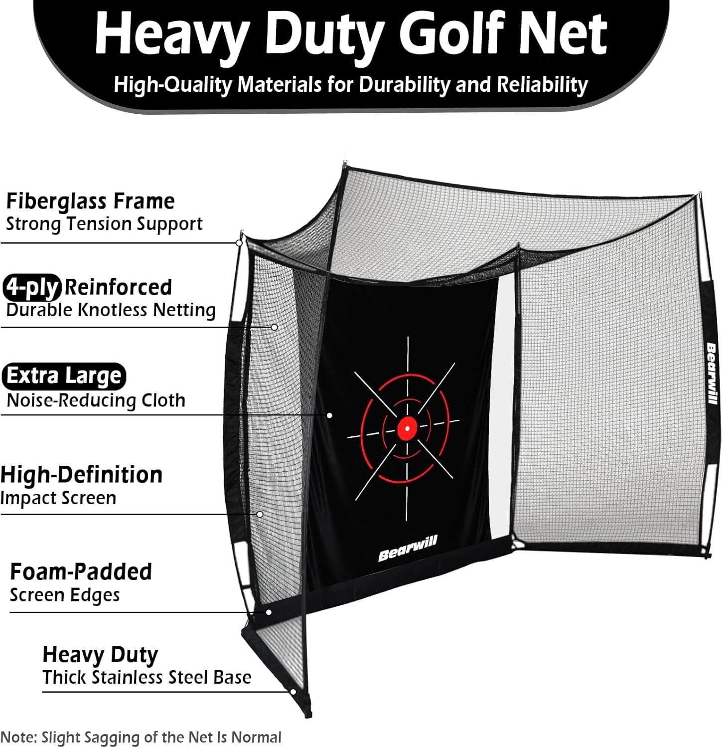Golf Net with Simulator Impact Screen, 11 FT X 8 FT Golf Practice Hitting Net, HD Blank Impact Screen and Target Cloth for Driving Swing, Home Garage Backyard