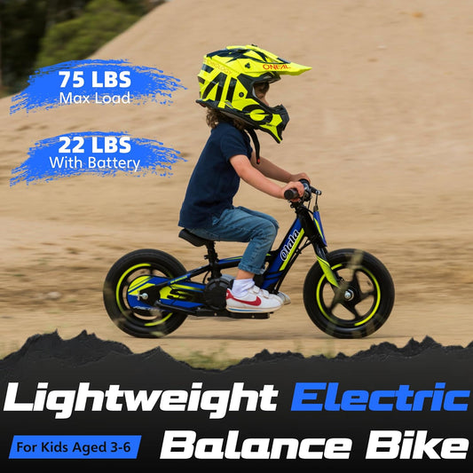 Electric Dirt Bike for Kids Aged 3-6, 170W Racing Grade Electric Motorcycle, New Aluminum Frame with 2 Power Modes, 24V Detachable Battery, 12IN Knobby Tires