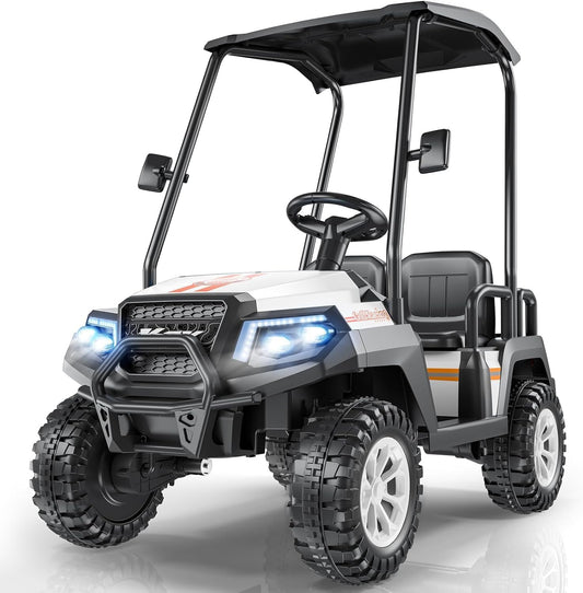 R9 24V Kids Golf Cart, 4 Seats, 4WD Kids Electric Car W/Remote Control, Detachable Awning, Spring Suspension, Multimedia Functions Including Music, Story, Wireless Connection, Horn, Power Display