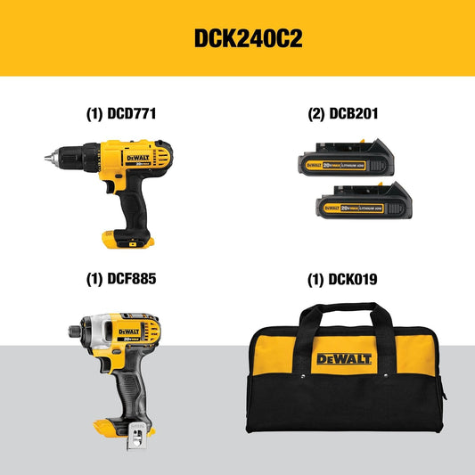 20V MAX Cordless Drill and Impact Driver, Power Tool Combo Kit with 2 Batteries and Charger (DCK240C2)