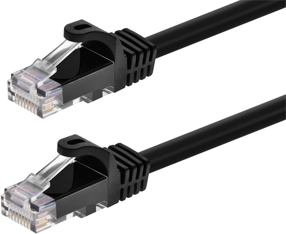 Cat5E Ethernet Patch Cable - Snagless RJ45, 24AWG Stranded Pure Bare Copper Wire, 350Mhz, UTP, 14 Feet, Black - Flexboot Series