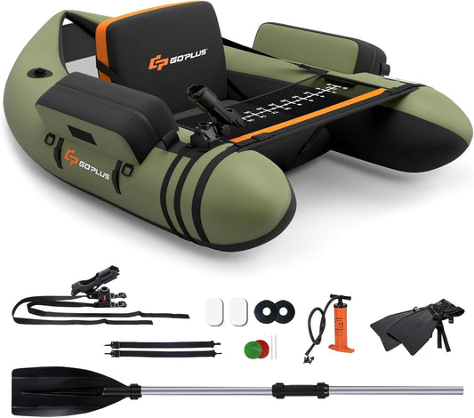Inflatable Float Tube, Fishing Belly Boat with Fish Ruler, Pump, Storage Bag, Adjustable Straps, Fishing Float Tube for Angling, 350LBS Load Capacity