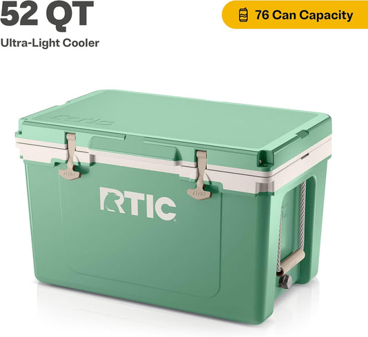 Ultra-Light 52 Quart Hard Cooler Insulated Portable Ice Chest Box for Beach, Drink, Beverage, Camping, Picnic, Fishing, Boat, Barbecue, 30% Lighter than Rotomolded Coolers
