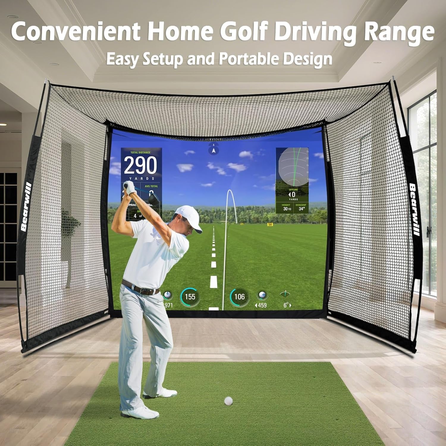 Golf Net with Simulator Impact Screen, 11 FT X 8 FT Golf Practice Hitting Net, HD Blank Impact Screen and Target Cloth for Driving Swing, Home Garage Backyard
