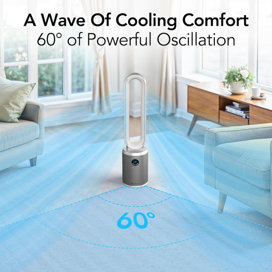 40-Inch Bladeless Tower Fan for Bedroom, 3-Speed Stand Fan with Remote Control, 9-Hour Timer, Wide Oscillation & Digital Push-Button Display – Quiet Home Floor Fan, Silver