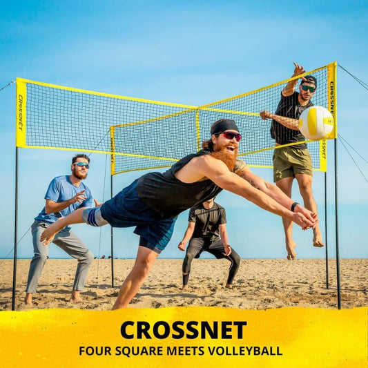 Quick Assemble 4 Square Volleyball Game Set for Adults and Kids with Volleyball Net, Backpack and Ball for Outdoor Games