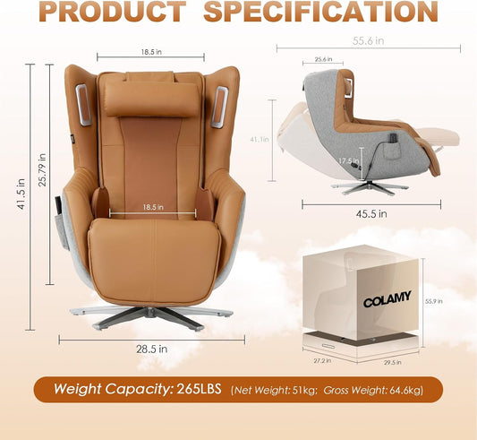 Zero-Gravity Massage Chair | Massage and Leisure Dual-Use Chair,360° Swivel,Heat, Low-Noise 3D Bluetooth Speaker | Living Room（Brown