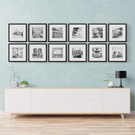 12Pc 12 X 12 Black Frame Kit, Matted to 7.5 X 7.5