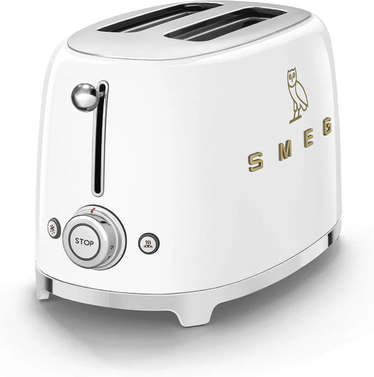 2-Slice Toaster, Stainless Steel, OVO Collection, Two Slice Toaster with 6 Presets and Removable Crumb Tray (Glossy White)