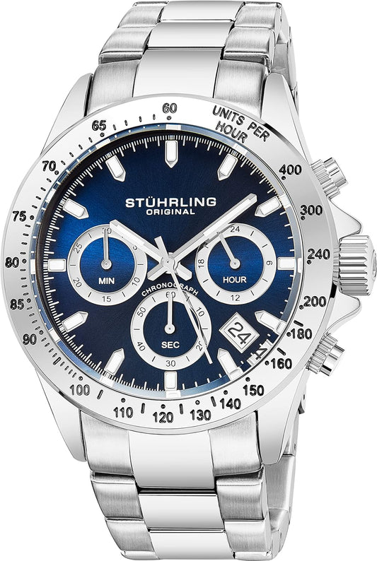 Stührling Original Men’S Chronograph Watch Stainless Steel Bracelet with Screw down Crown and Water Resistant to 100 M. Analog Dial Quartz Movement