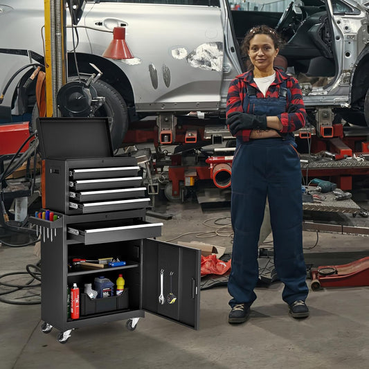 Tool Chest,5-Drawer Rolling Tool Storage Cabinet with Enhanced Packaging, Detachable Top Tool Box, Metal Tool Cart for Garage Workshop,Black, ATC001BK