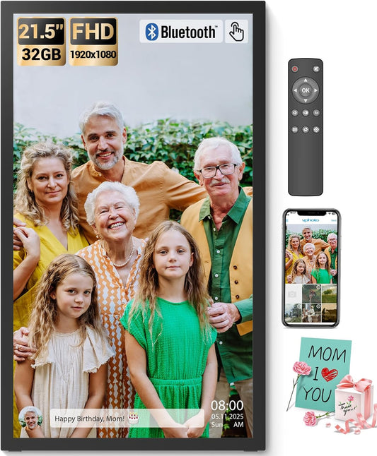 Large Digital Picture Frame 21.5 Inch, Touchscreen 1920X1080 FHD Wifi Digital Photo Frame Electronic 32GB Remote Control, Share Pictures/Videos via App/Usb/Sd Easy Setup Gifts for Mom, Black