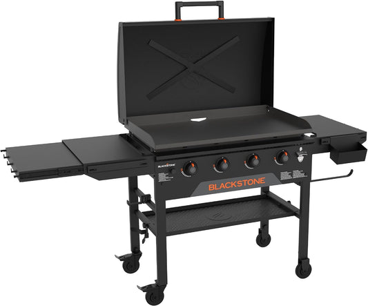 2322 Original 36" Griddle with X-Braced Hood and Omnivore Griddle Plate, Powder Coated Steel, Black