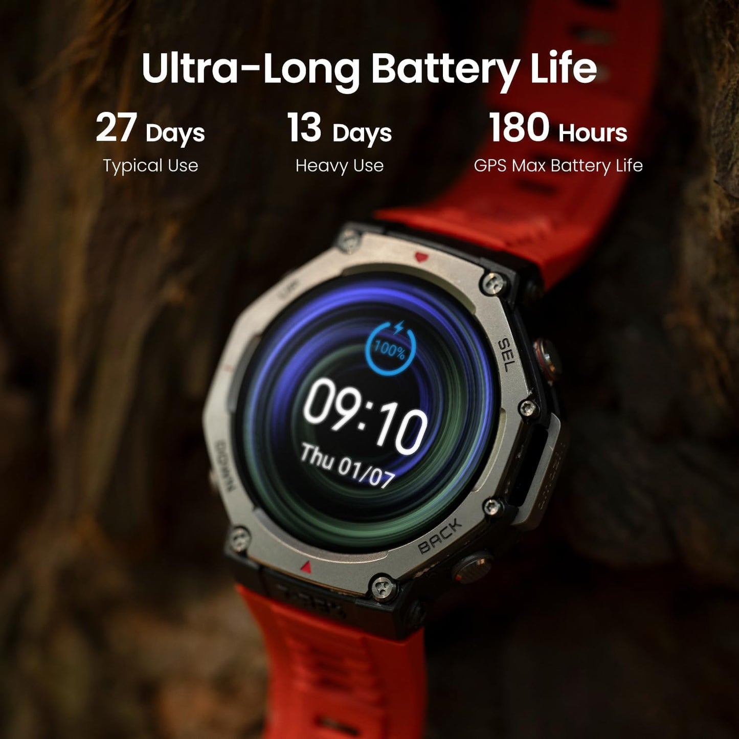 T-Rex 3 Outdoor Smart Watch 48Mm AMOLED Display, Offline Maps & Navigation, 6 Satellite Systems Dual Band GPS, 27 Days Battery Life, 170+ Sports Mode, 45M Freediving for Android, Iphone