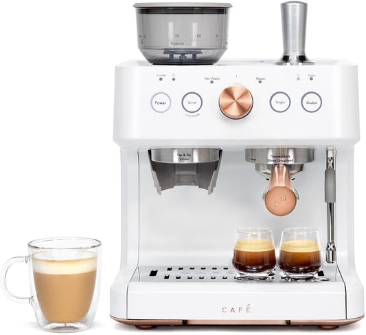 Bellissimo Semi Automatic Espresso Machine + Milk Frother | Wifi Connected, Smart Home Kitchen Essentials | Built-In Bean Grinder, 15-Bar Pump & 95-Ounce Water Reservoir | Matte White