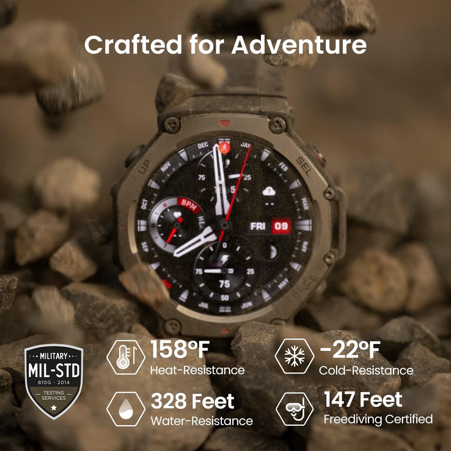 T-Rex 3 Outdoor Smart Watch 48Mm AMOLED Display, Offline Maps & Navigation, 6 Satellite Systems Dual Band GPS, 27 Days Battery Life, 170+ Sports Mode, 45M Freediving for Android, Iphone