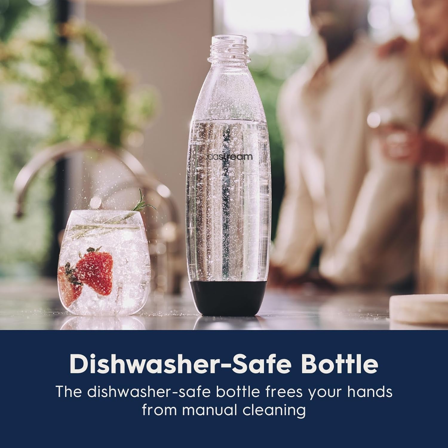 Terra Sparkling Water Maker (Black) with CO2 and Dishwasher Safe Bottle