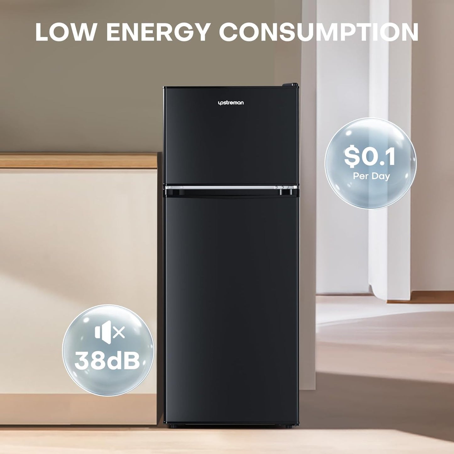 4.0 Cu.Ft. Mini Fridge with Freezer, Dorm Essentials, Double Door Small Refrigerator for Office, Dorm, Bedroom, Adjustable Thermostat, Large Capacity, Black-Br401
