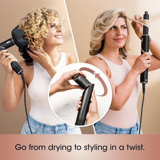 Hair Dryer | Flexstyle Hair Styling System | Portable & Powerful Blow Dryer Brush | Hair Curler & Volumizer | 6 Styling Tools Included | Best for All Hair Types | Black | HD440BK