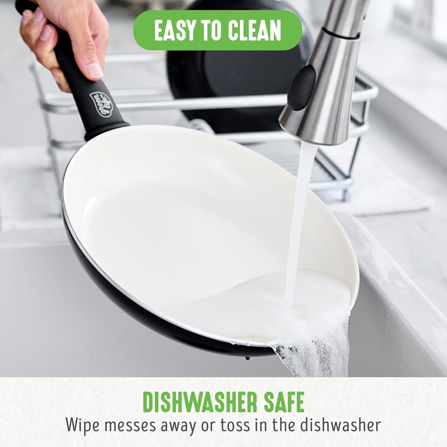 16 Piece Nonstick Cookware Set, Soft Grip Non-Toxic Pfas-Free Ceramic Pots & Pans, Dishwasher & Oven Safe, Frying, Sauce, Utensils, Glass Lids, Stay-Cool Handles, Wobble Free, Black & Cream