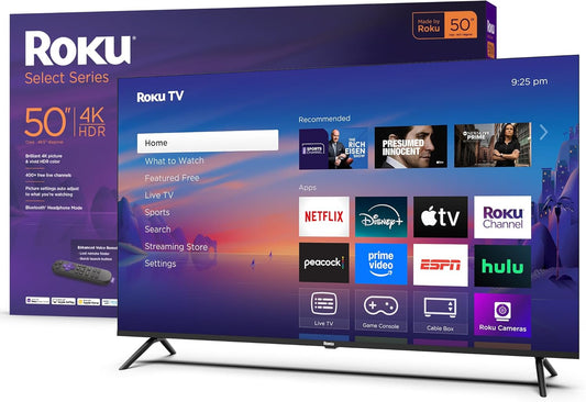 Smart TV 2025 – 50-Inch Select Series, 4K HDR TV – tv with Enhanced Voice Remote – Flat Screen LED Television with Wi-Fi for Streaming Live Local News, Sports, Family Entertainment