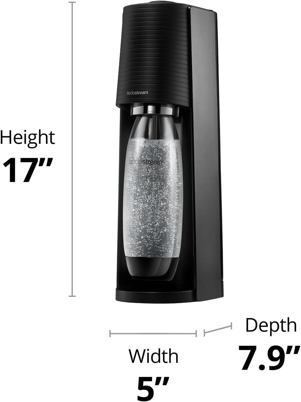 Terra Sparkling Water Maker (Black) with CO2 and Dishwasher Safe Bottle
