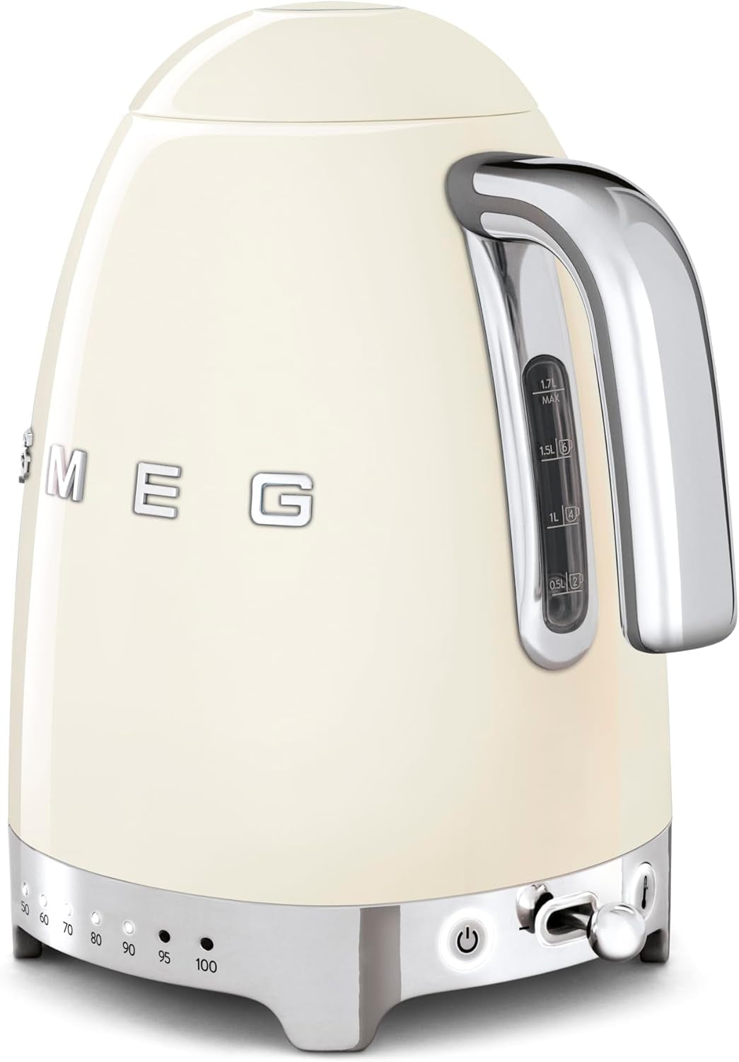 50'S Retro 7 Cup Stainless Steel Variable Temperature Electric Kettle with 7 Temperature Settings, Led Display, Swivel Base and Keep Warm Function Cream KLF04CRUS