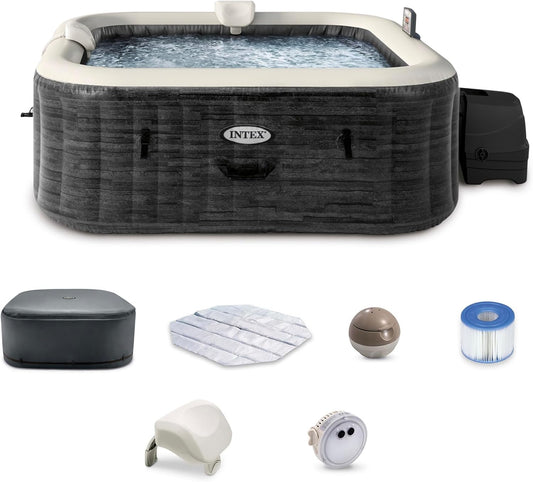 28451EP Purespa Greystone Deluxe Spa Set: Includes Energy Efficient Spa Cover and Wireless Control Panel – Spa Control App – Built-In Fastfill Inflation System – 6 Person Capacity – 77" X 28"