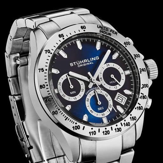 Stührling Original Men’S Chronograph Watch Stainless Steel Bracelet with Screw down Crown and Water Resistant to 100 M. Analog Dial Quartz Movement
